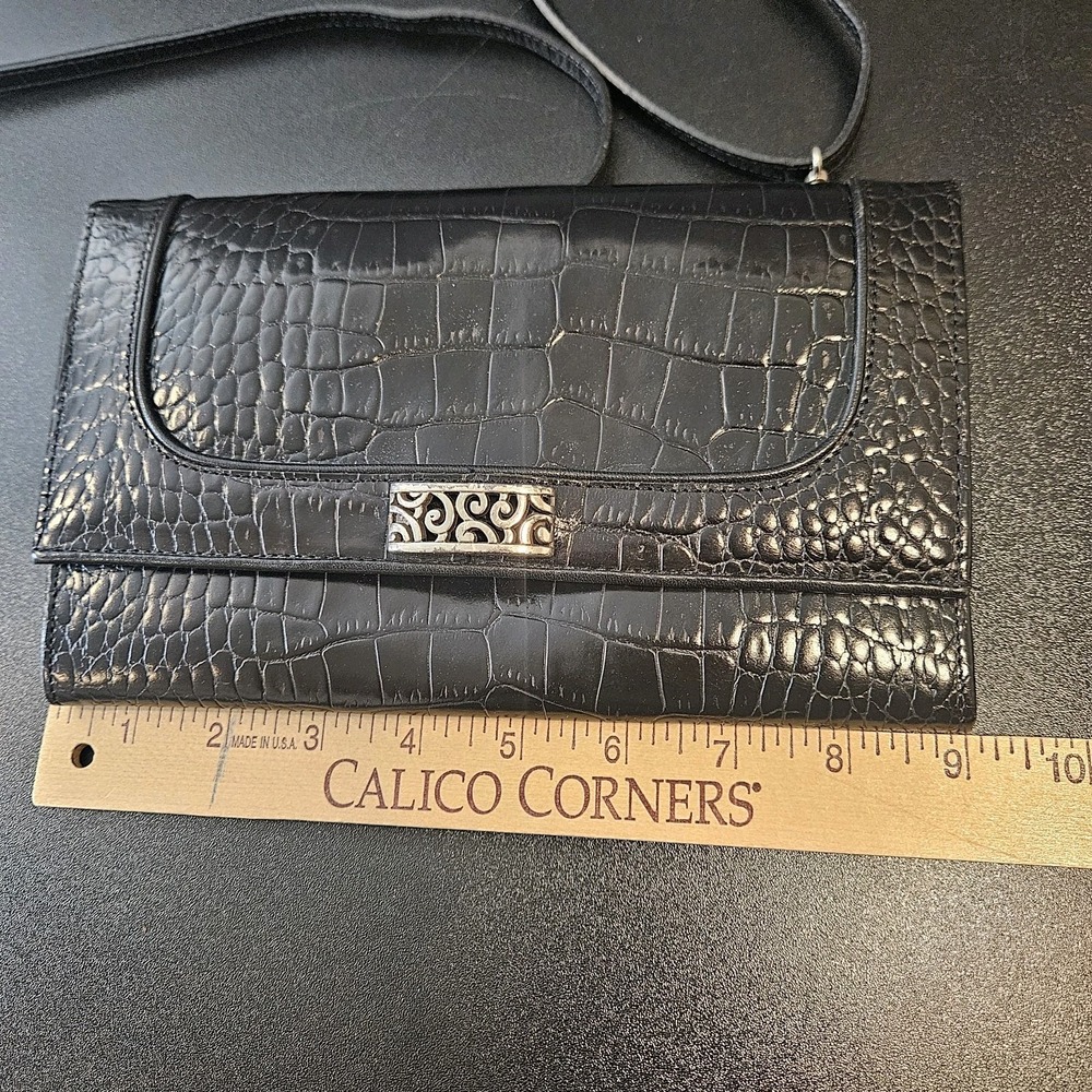 Brighton Croc Embossed Leather Crossbody Travel The World Organizer‎ Black - Picture 8 of 9